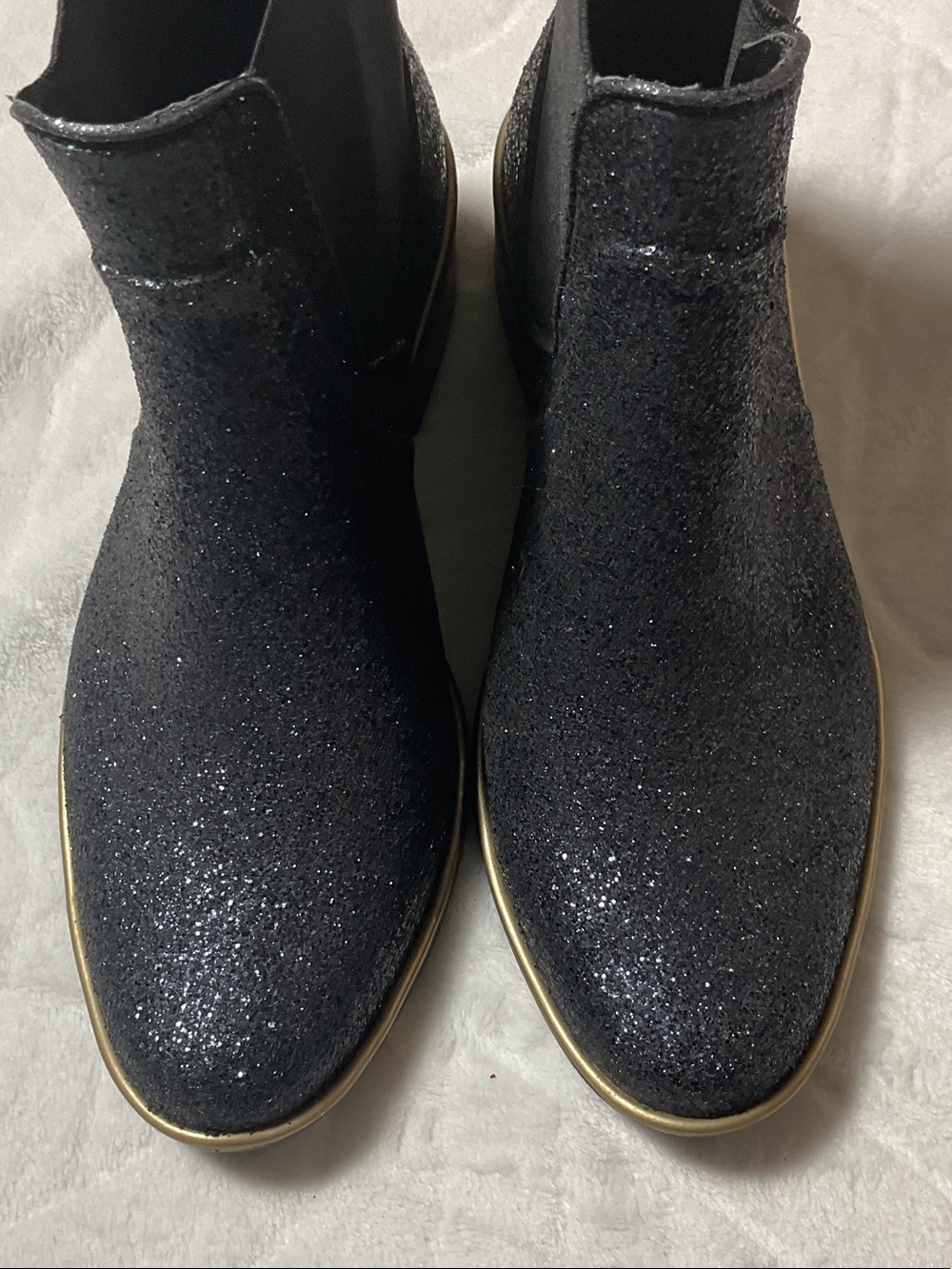 kate spade Black Glitter sedgewick Chelsea Booties with Gold Trim